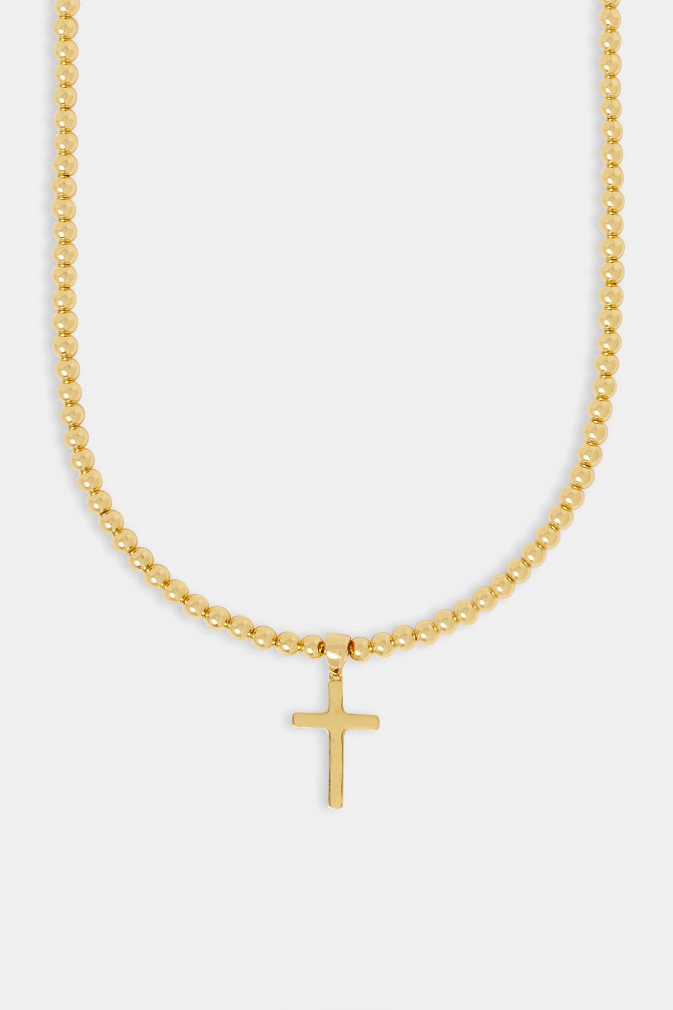 Halskette mit poliertem Kreuz und Bommelkette – 25 mm – Gold